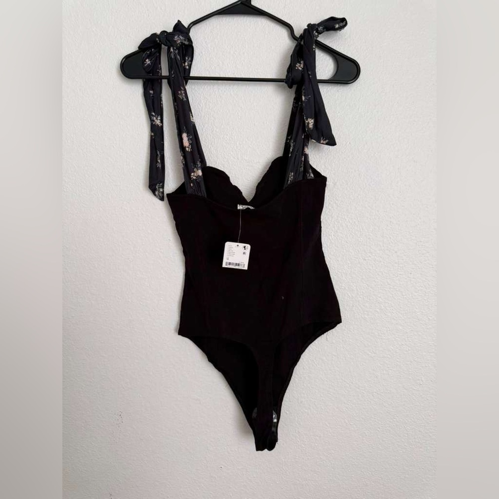 Free People Black Bodysuit with Floral Tie Straps - Picture 4 of 6